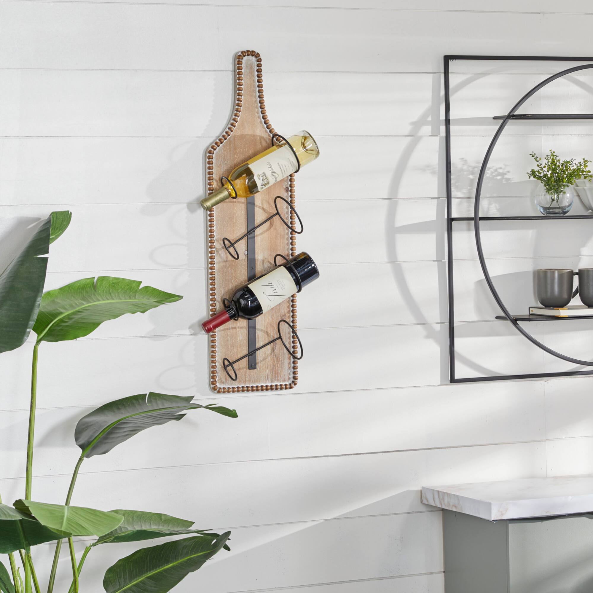 32" Brown Wood Farmhouse Wine Holder